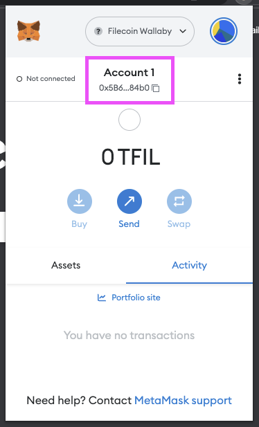 Select your account in MetaMask.