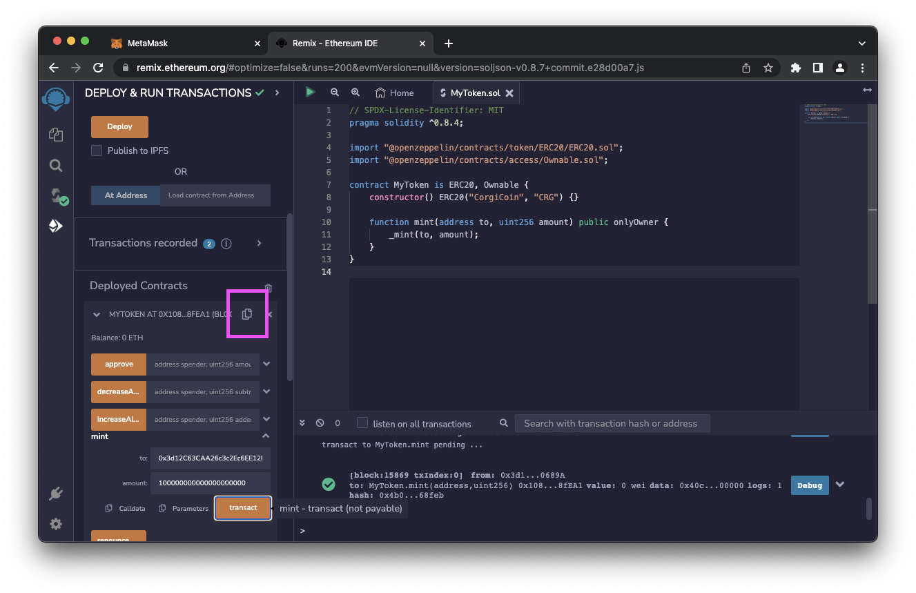 Copy your contract&rsquo;s deployment address.