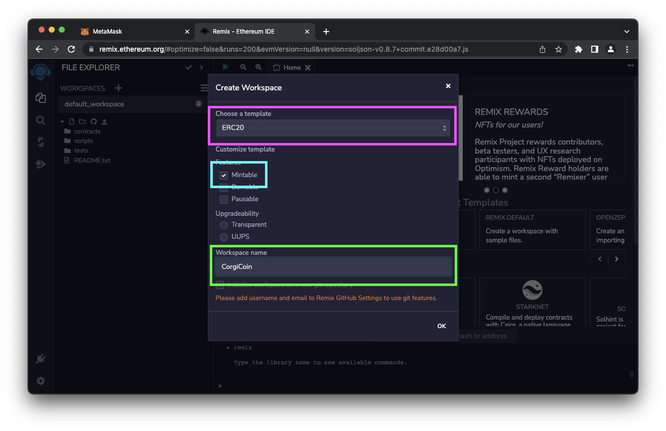 Name your workspace in Remix.