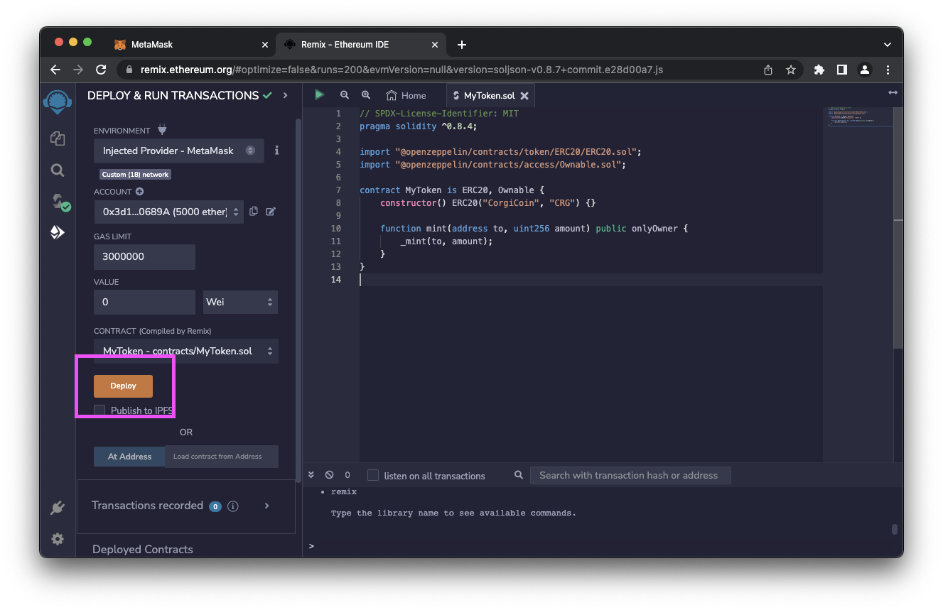 Remix showing the deploy button.