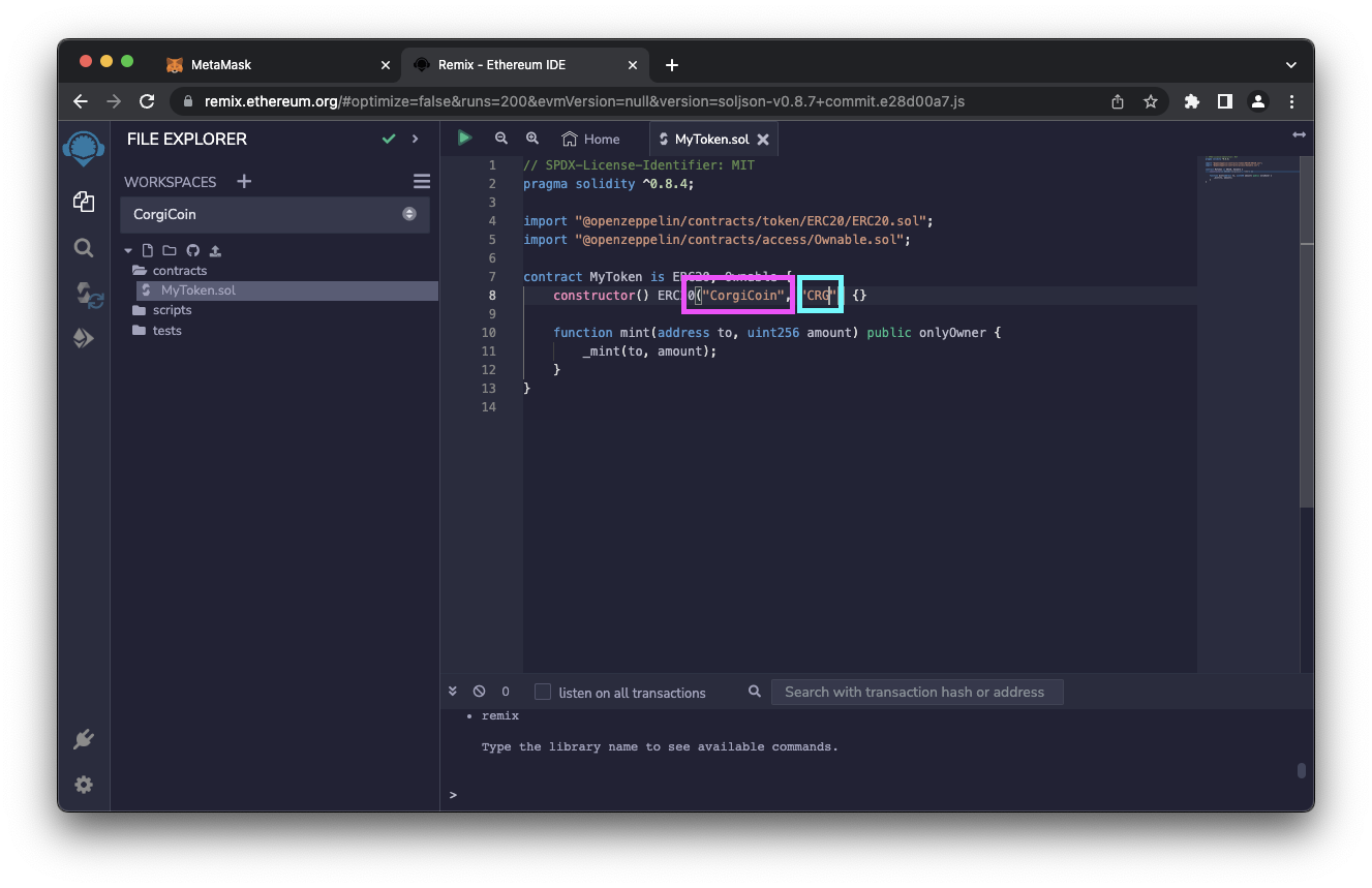 Edit your contract in Remix.