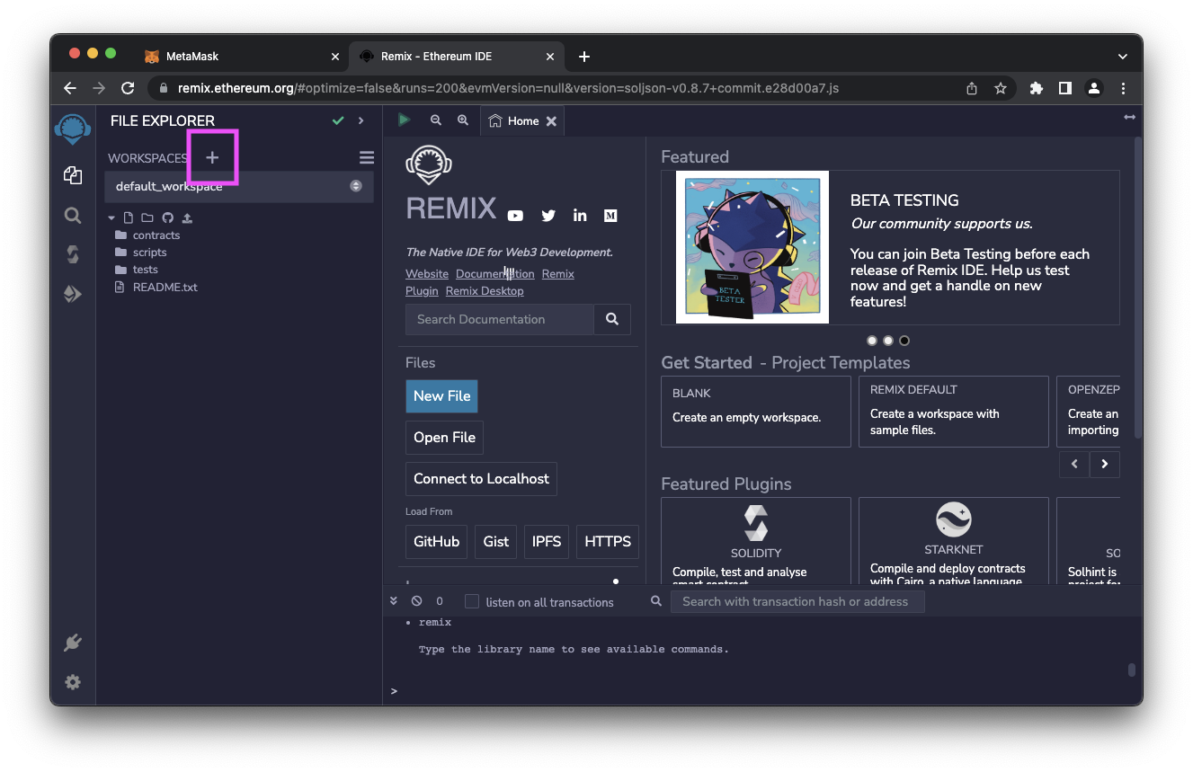 Create a new Remix workspace.