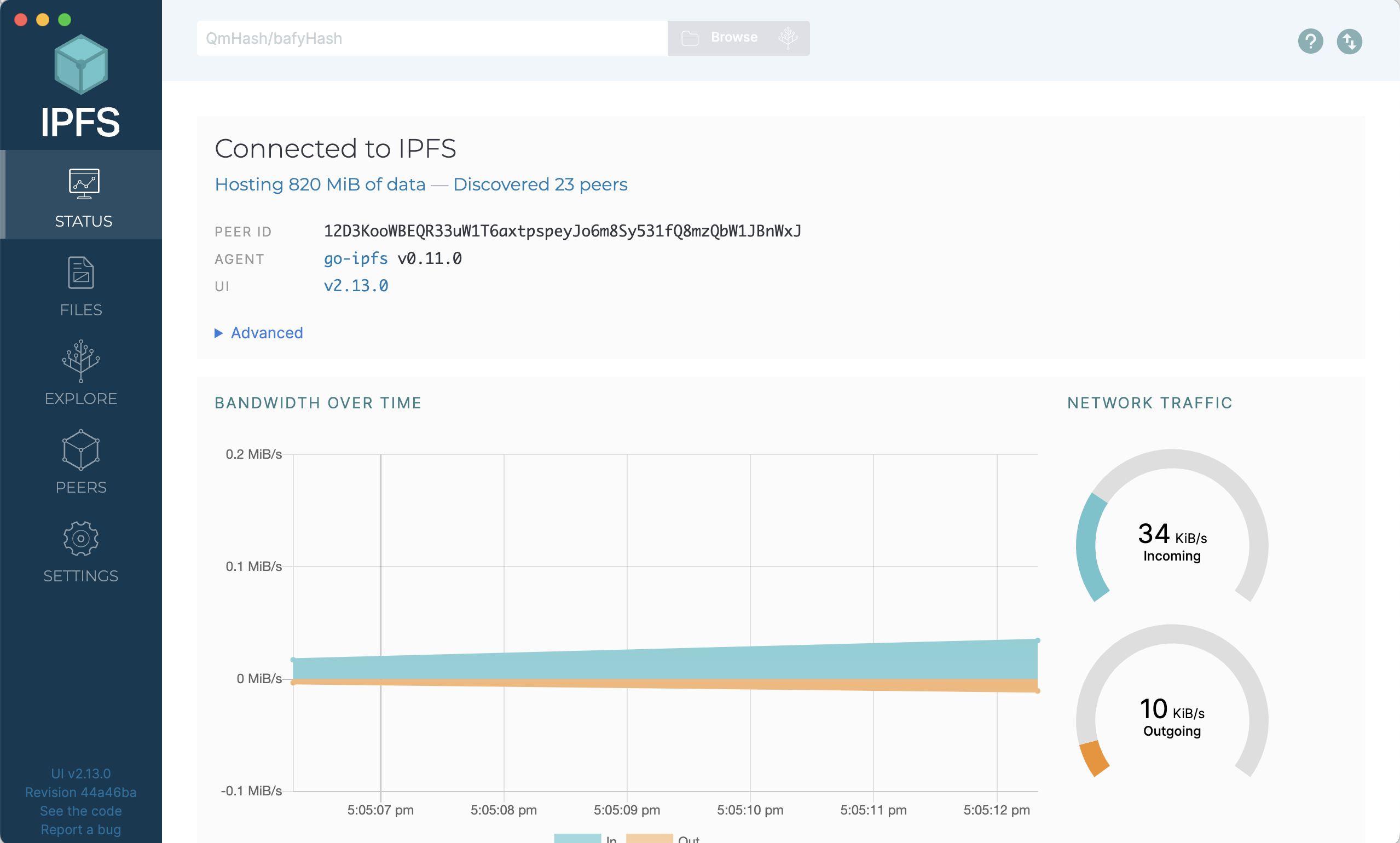 IPFS Desktop Status Page